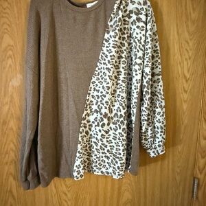 Brown and Leopard Print Long Sleeve Top